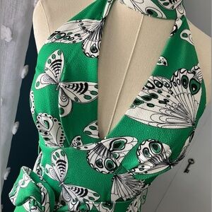 Green Butterfly Print Halter Jumpsuit